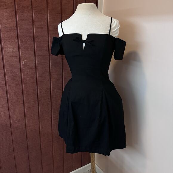 Anthropologie Maeve Off The Shoulder Bow Mini Dress Black S Tulle Pin Up Flare - Picture 13 of 14